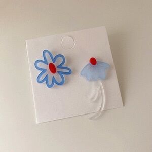 Acrylic Resin Flower Asymmetrical Earrings Art to Wear Blue